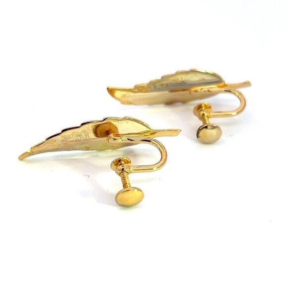 Tiffany & Co Estate Leaf Earrings Clip-on 14k Gold Plated TIF550 - Picture 5 of 9